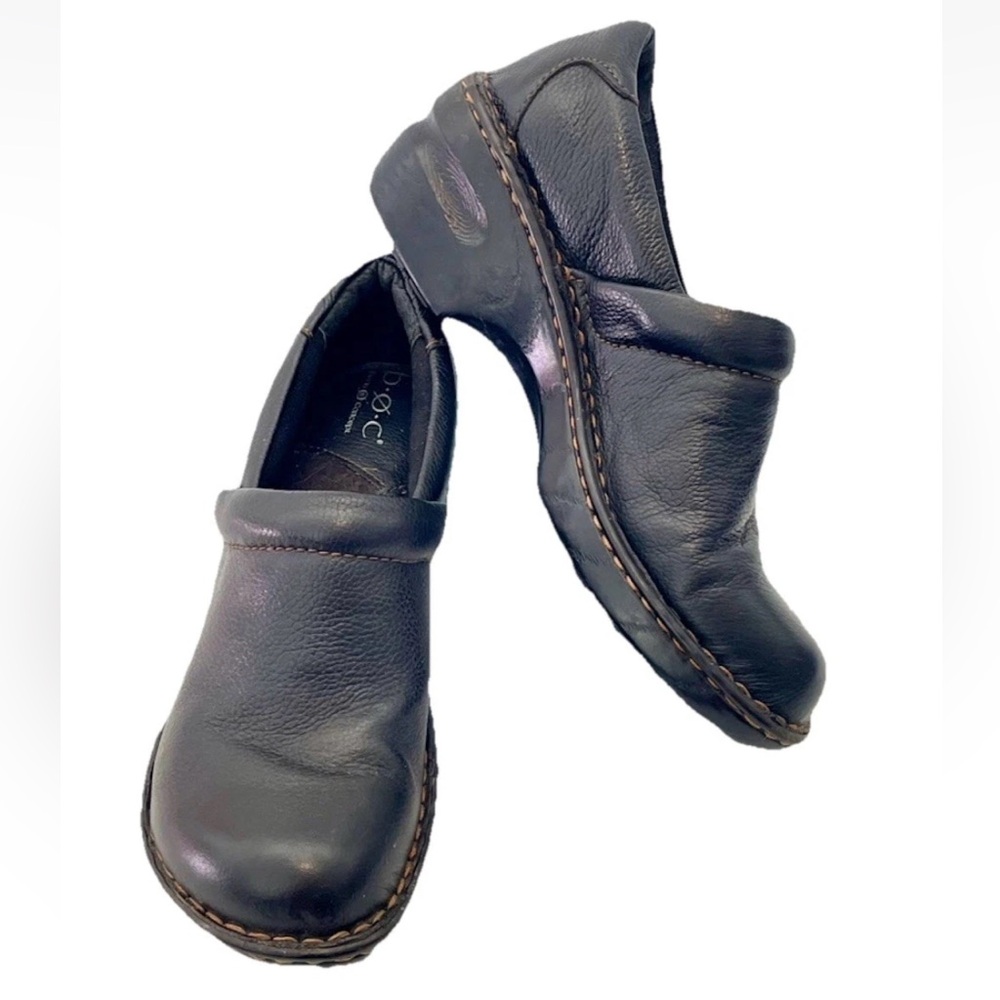 Ladies BOC Black Leather Closed Clogs Shoes Sz 7 Comfy Walking